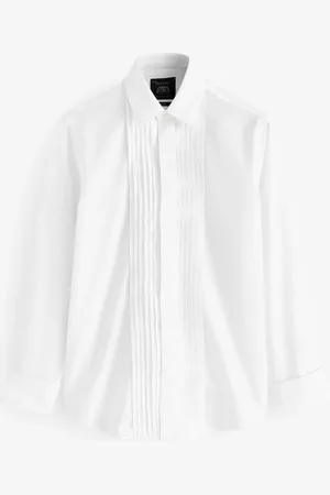 SAVILE ROW Slim Fit 100% Cotton Poplin Pleated Double Cuff Tuxedo White Shirt42cm R (UK 16.5 R)