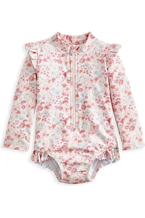 Mamas & Papas Pink Floral Print Long Sleeve Swimsuit5662cm