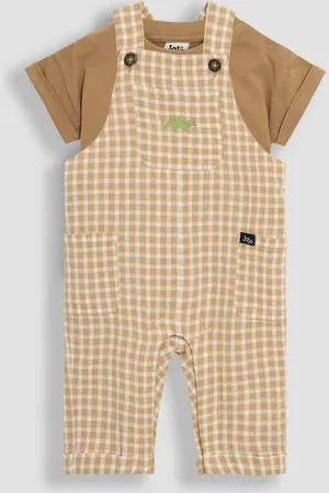 JoJo Maman Bébé 2-delige set van tuinbroek met dino-ruit en T-shirt8692cm