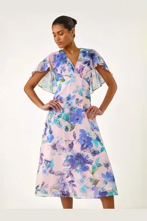 Roman Floral Print Cape Back Midi Dress38