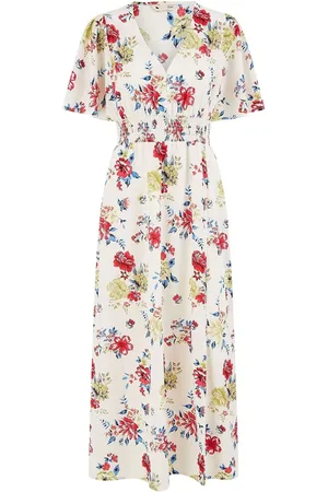 Yumi Floral Recycled Fabric Ruched Waist Midi Dress48
