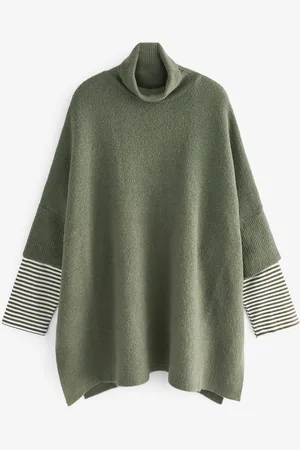 Next Gebreide poncho met gestreepte mouwenM-L