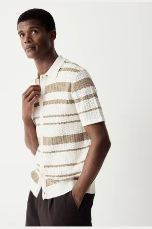 Next Relaxed fit katoenrijk gestreept gehaakt en gebreid overhemd met korte mouwenX-Small