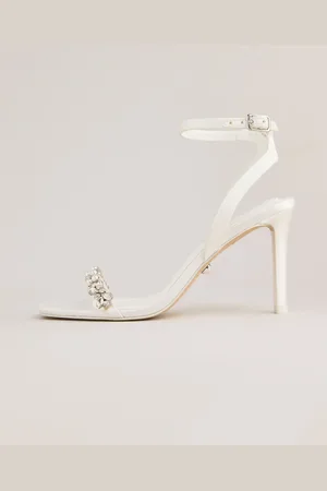 Lipsy London Occasion Ivory Satin Embellished Bridal Strappy Mid Heel Wedding SandalsEU 41 (UK 8)