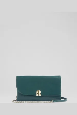 LK Bennett Aria Nappa Leather Curve Flap Wide Clutch Bageen