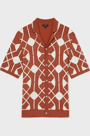 Reiss Terrazzo Geometric Embroidery Knit Shirtlarge