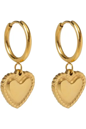 Bibi Bijoux Gold Tone Heart Charm Stainless Steel Hoop Earringseen