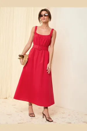 Friends Like These Ruched Strappy 100% Cotton Belted Midi Dress52