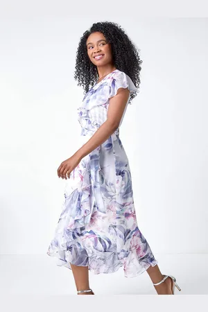 Roman Petite Floral Print Wrap Frill Midi Dress36