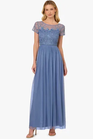 Adrianna Papell Blue Studio Beaded Mesh Shirred Dress38