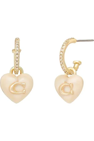 Coach Gold Tone Signature Heart Huggies EarringsEén