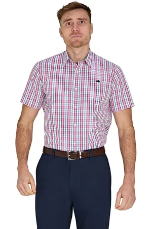 Raging Bull Pink Short Sleeve Large Check 100% Cotton Poplin Shirt3X-Large
