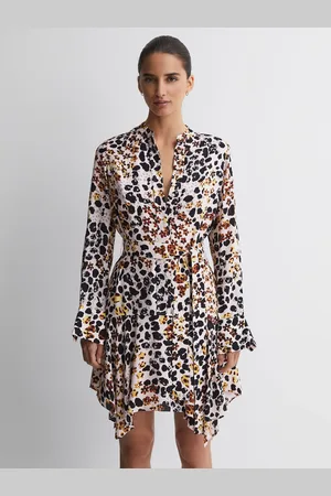 Reiss Sylvie Animal jurk met asymmetrische riem en print38