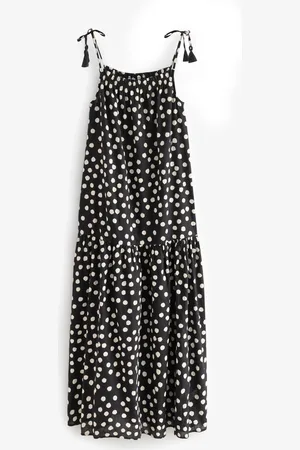 Next Strappy Drop Waist Tiered Maxi Dress with Linen36petite