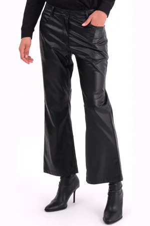 Religion Nebula Faux Leather Boot Cut Trousers in Matt Finish36