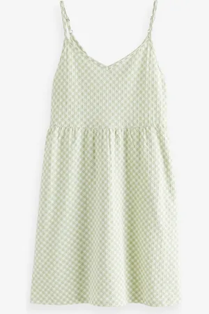 Next 100% Cotton Seersucker Mini V-Neck Cami Summer Dress48 Tall