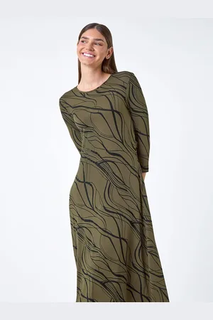 Roman Print A-Line Stretch Midi Dress40