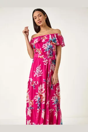 Roman Floral Bardot Belted Maxi Dress46