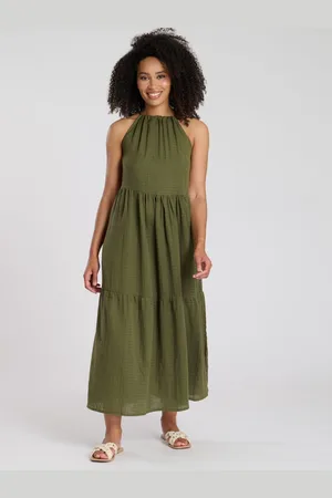 South Beach Tie Front Textured 100% Cotton Midi Dress40