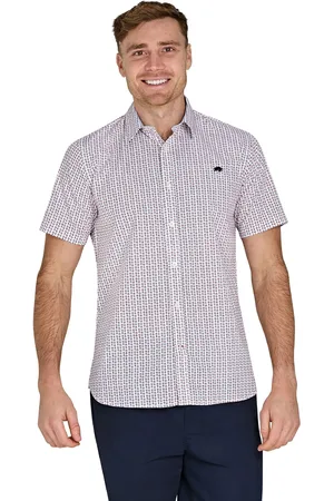 Raging Bull Short Sleeve Flower Geo 100% Cotton Poplin White ShirtX-large