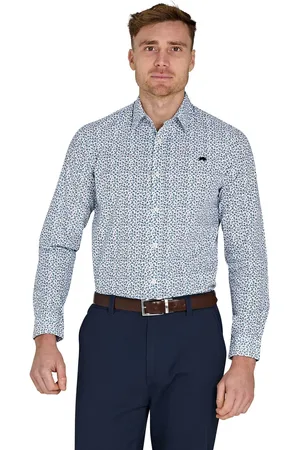 Raging Bull Blue Long Sleeve Floral Print 100% Cotton Poplin Shirt2X-Large