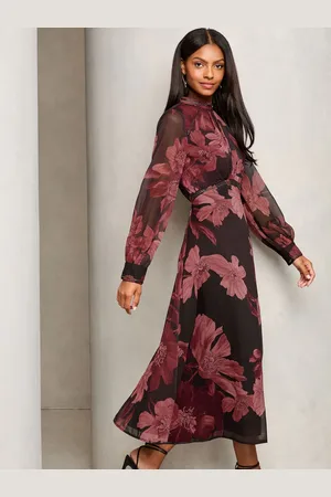 Lipsy London Printed Long Sleeve Woven Underbust Midi Dress36