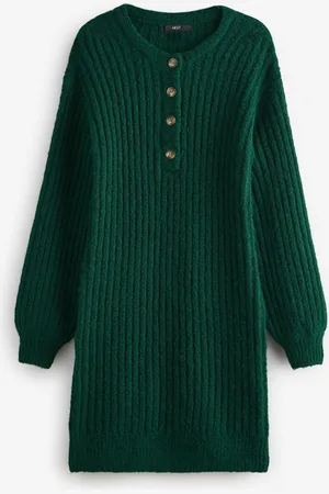Next Crew Neck Button Knitted Mini Jumper DressS