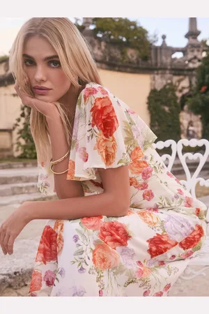 Lipsy London Printed Chiffon Flutter Sleeve Woven Midi Dress40