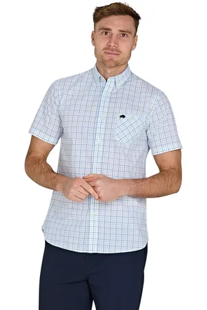 Raging Bull Short Sleeve Window Pane 100% Cotton Poplin White ShirtMedium