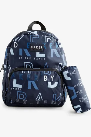 Ted Baker Boys Back to School Navy Print Backpack with Pencil CaseEén