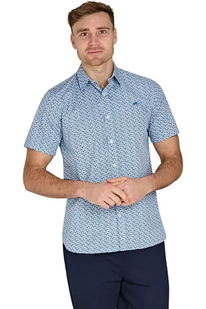 Raging Bull Blue Short Sleeve Small Ditsy 100% Cotton Poplin ShirtMedium