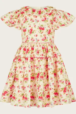 Monsoon Frilly Short Sleeve Rose Print Dress10 Jaar (140cm)