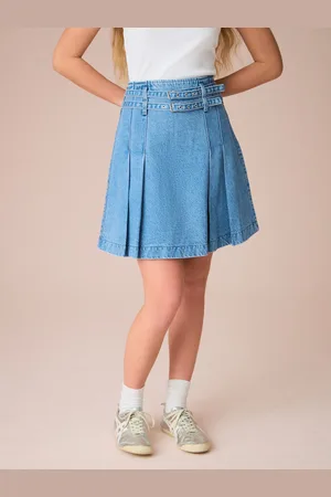 Next 100% Cotton Denim Belted Kilt Skirt8