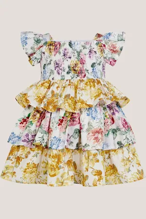 Monsoon Baby Floral Print Puff Sleeve Tiered 100% Cotton Dress8086cm