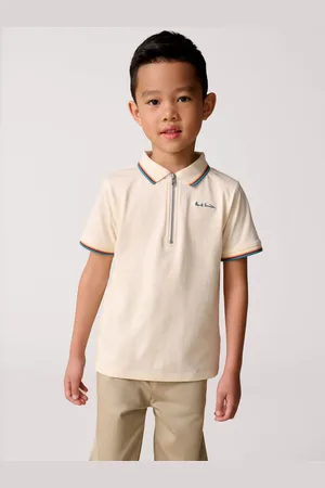 Paul Smith Poloshirt voor jongens met korte mouwen en artistieke streep met korte rits140146cm