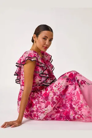 Roman Floral Print Bardot Organza Midi Dress40