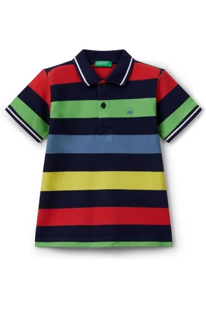 Benetton Younger Boys Striped 100% Cotton Black Polo Shirt104110cm