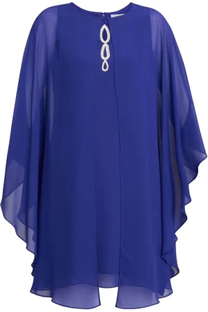 Gina Bacconi Blue Laura Chiffon Cape And Beaded Neck Dress40
