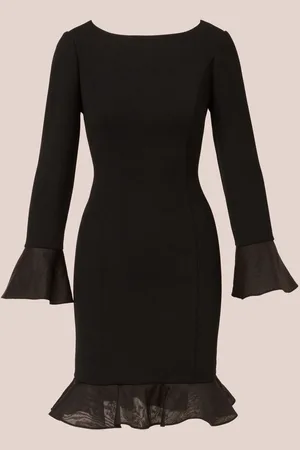 Adrianna Papell Crepe Combo Black Short Dress36