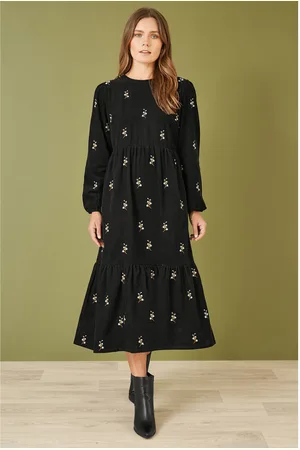 Yumi Midi-jurk van 100% katoen met lange mouwen en borduursel met bloemenprint40