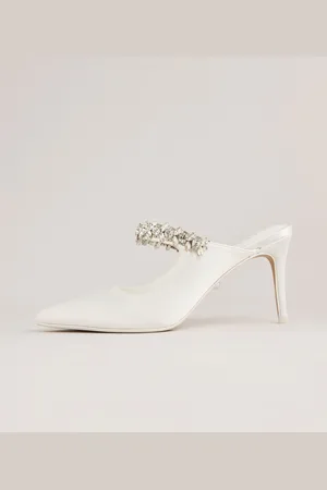 Lipsy London Occasion Ivory Sparkly Embellished Bridal Strappy Mid Heel Wedding Mule CourtsEU 39 (UK 6)