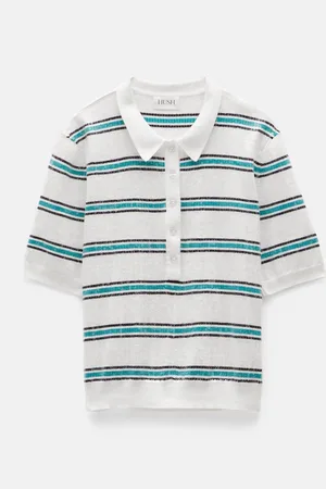 Hush Puppies Sequin Stripe Knitted 100% Cotton Polo Shirtxlarge