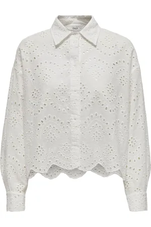 ONLY Long Sleeved Broderie Anglais Shirt in 100% CottonM 10