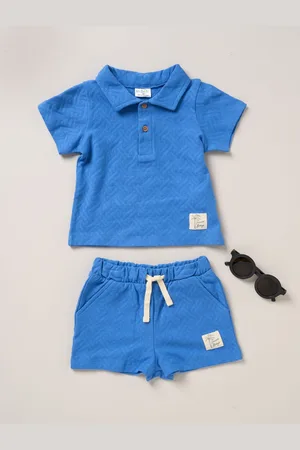 LILY & JACK Blue Jacquard Jersey 100% Cotton Polo Shirt, Shorts and Sunglasses Outfit Set9298cm