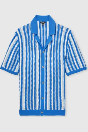Reiss Carrington Cotton Crochet Stripe Cuban Shirtmedium