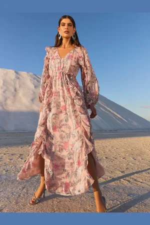 Love & Roses V & A I Printed Metallic Ruffle V-Neck Midi Dress36