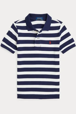 Ralph Lauren Boys Striped Pique Blue/White 100% Cotton Polo Shirt(1-5 jr)