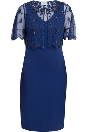 Gina Bacconi Theresa Beaded Bolero Jacekt With Scallop Edge And Crepe Shift Dress40