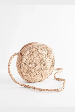 Next Cirkelvormige raffia crossbodytasEén