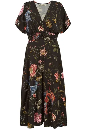 Yumi Viscose Bird and Floral Print Kimono Midi Dress38